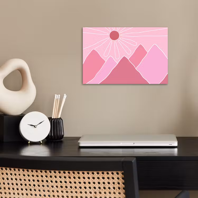 Zon - Bergen - Natuur - Abstract - Roze poster papier klein -sfeer1