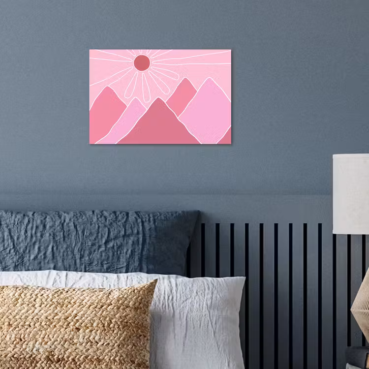 Zon - Bergen - Natuur - Abstract - Roze poster papier klein -sfeer2