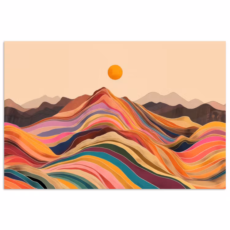 Zon - Kleurrijk landschap - Bergen poster papier klein -3d
