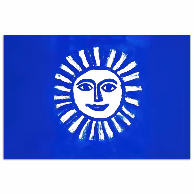 Zon - Gezicht - Penseelstructuur - Blauw poster papier klein -3d
