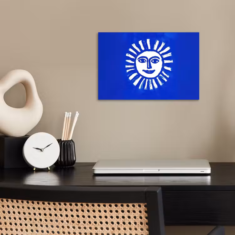 Zon - Gezicht - Penseelstructuur - Blauw poster papier klein -sfeer1