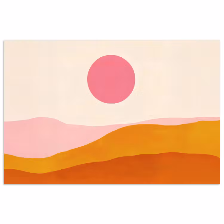 Zon - Heuvels - Abstract - Roze poster papier klein -3d