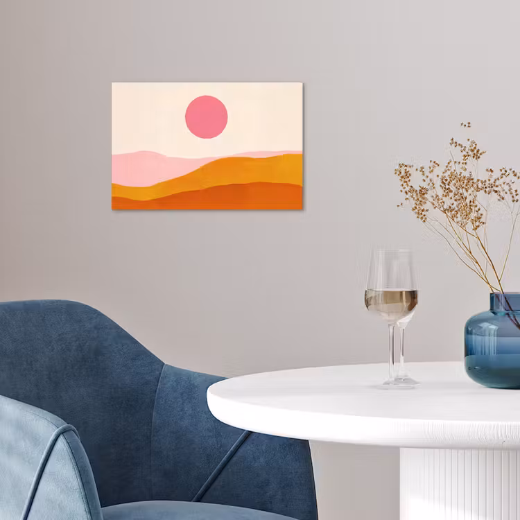 Zon - Heuvels - Abstract - Roze poster papier klein -sfeer3