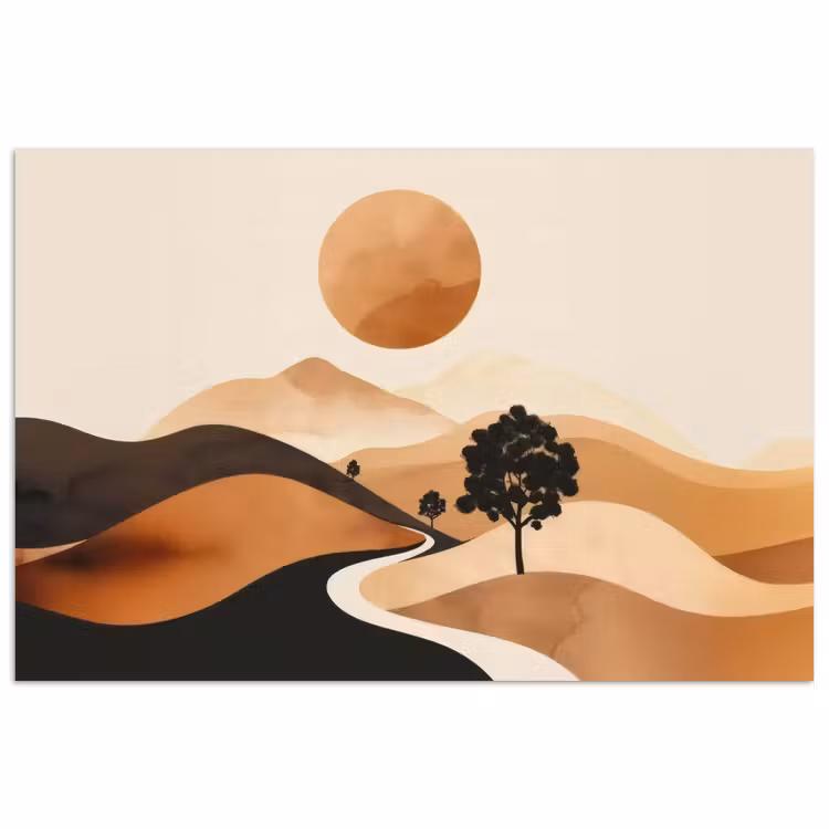 Zon - Heuvels - Boom - Abstract poster papier klein -3d