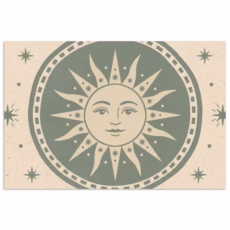 Zon - Sterren - Astrologie - Vintage - Groen poster papier klein -3d