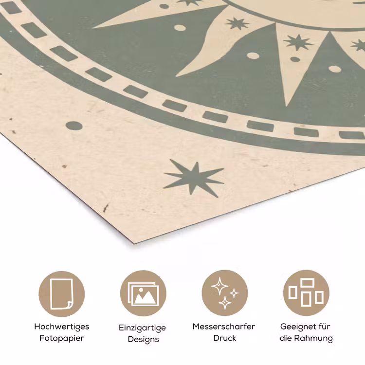 Zon - Sterren - Astrologie - Vintage - Groen poster papier klein -tcloseup_DE