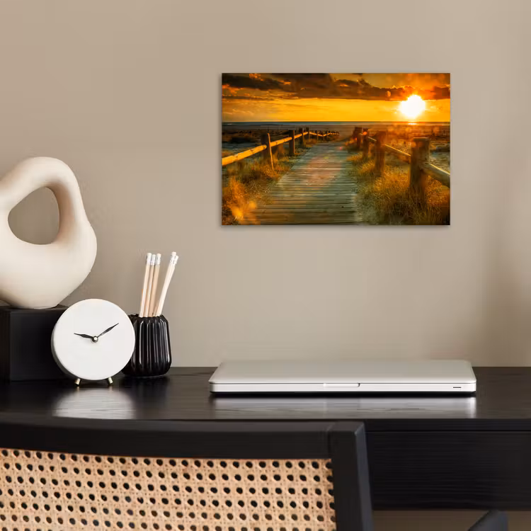 Zon - Strand - Duin - Horizon - Gras - Pad - Oranje poster papier klein -sfeer1