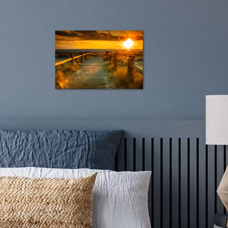 Zon - Strand - Duin - Horizon - Gras - Pad - Oranje poster papier klein -sfeer2