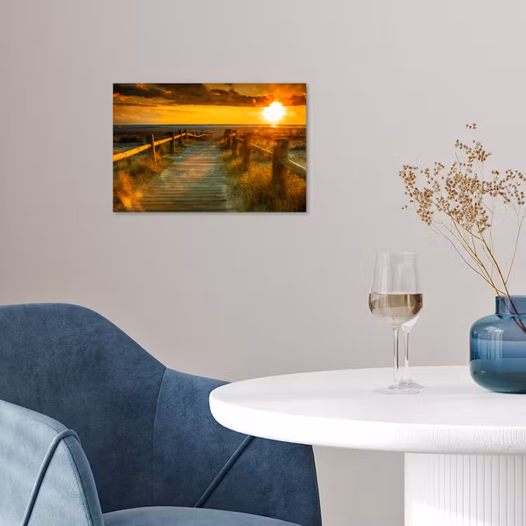 Zon - Strand - Duin - Horizon - Gras - Pad - Oranje poster papier klein -sfeer3