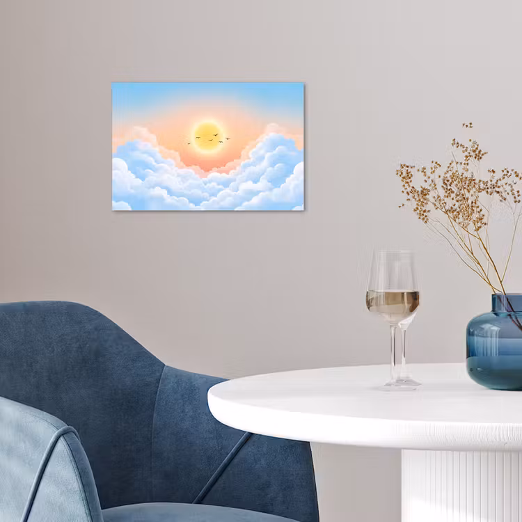 Zon - Vogels - Lucht - Natuur - Geel poster papier klein -sfeer3
