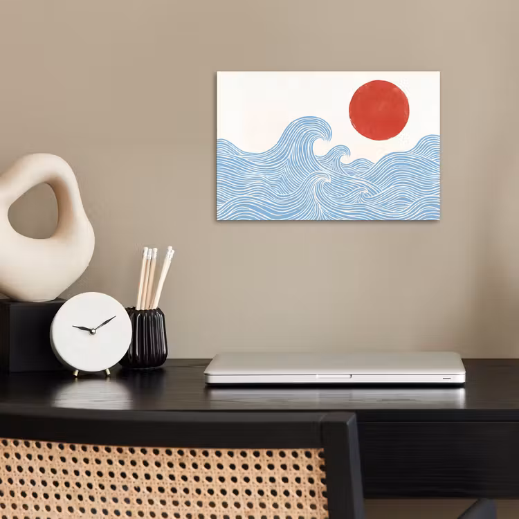 Zon - Golven - Oceaan - Abstract - Rood poster papier klein -sfeer1