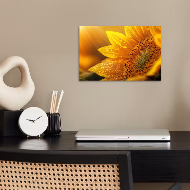 Zonnebloem - Dauwdruppels - Geel - Zonlicht poster papier klein -sfeer1