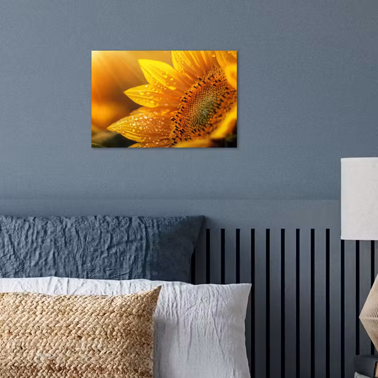 Zonnebloem - Dauwdruppels - Geel - Zonlicht poster papier klein -sfeer2
