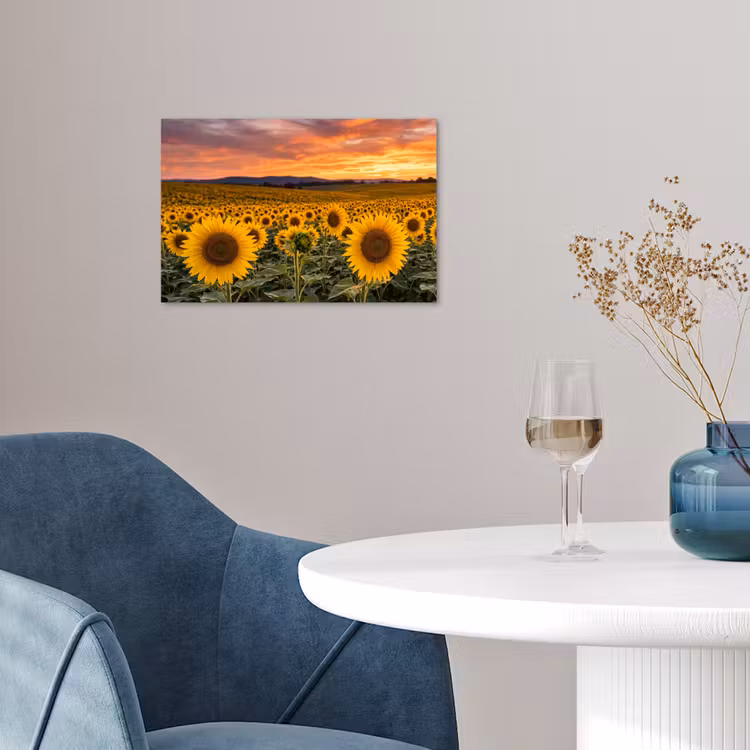 Zonnebloemen - Heuvellandschap - Geel poster papier klein -sfeer3