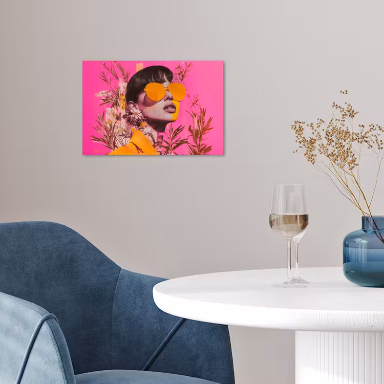 Zonnebril - Oranje - Vrouw - Planten poster papier klein -sfeer3