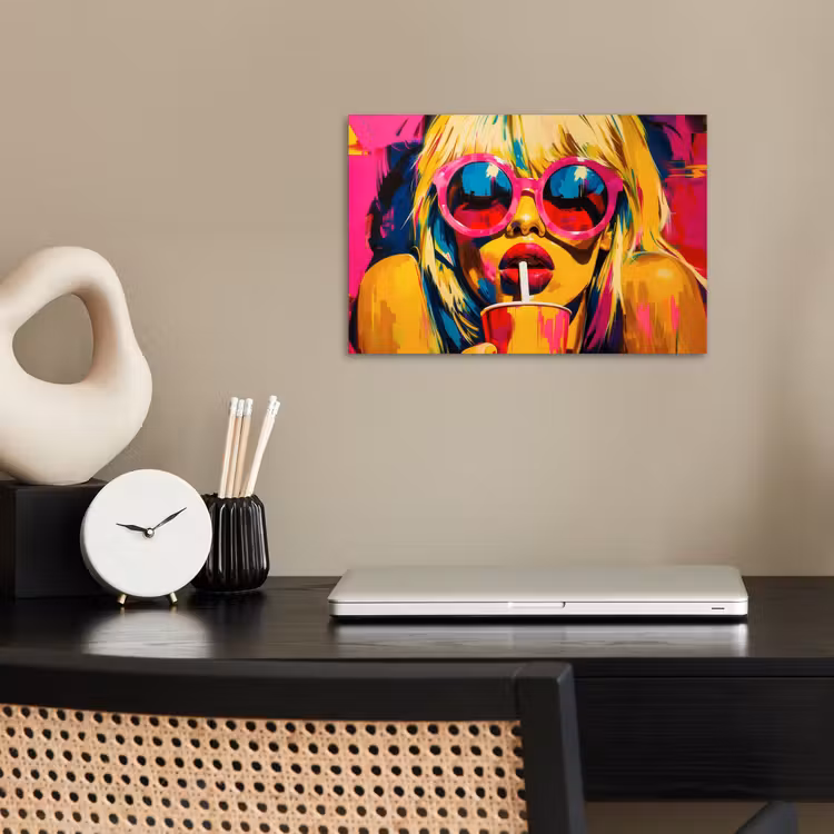 Zonnebril - Roze - Vrouw - Rietje poster papier klein -sfeer1