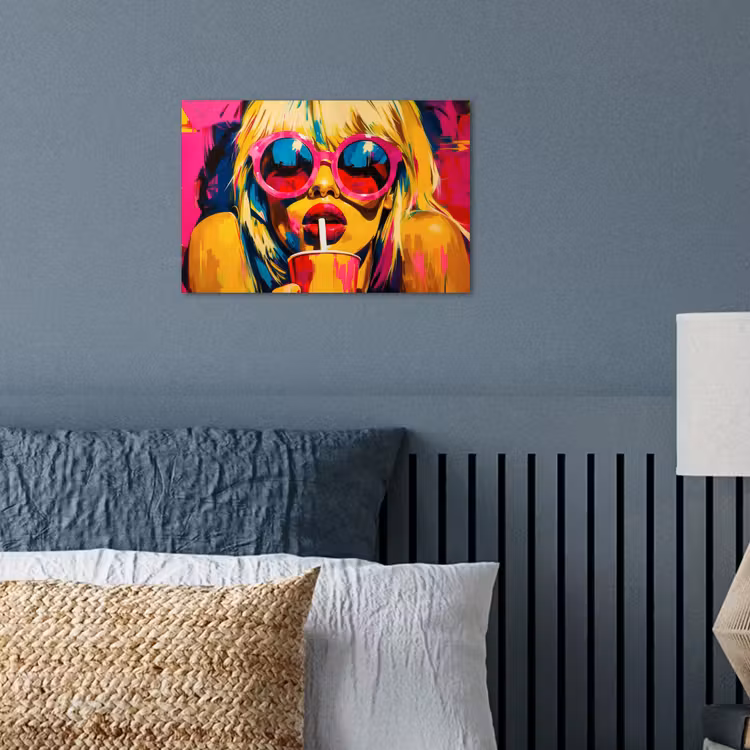 Zonnebril - Roze - Vrouw - Rietje poster papier klein -sfeer2
