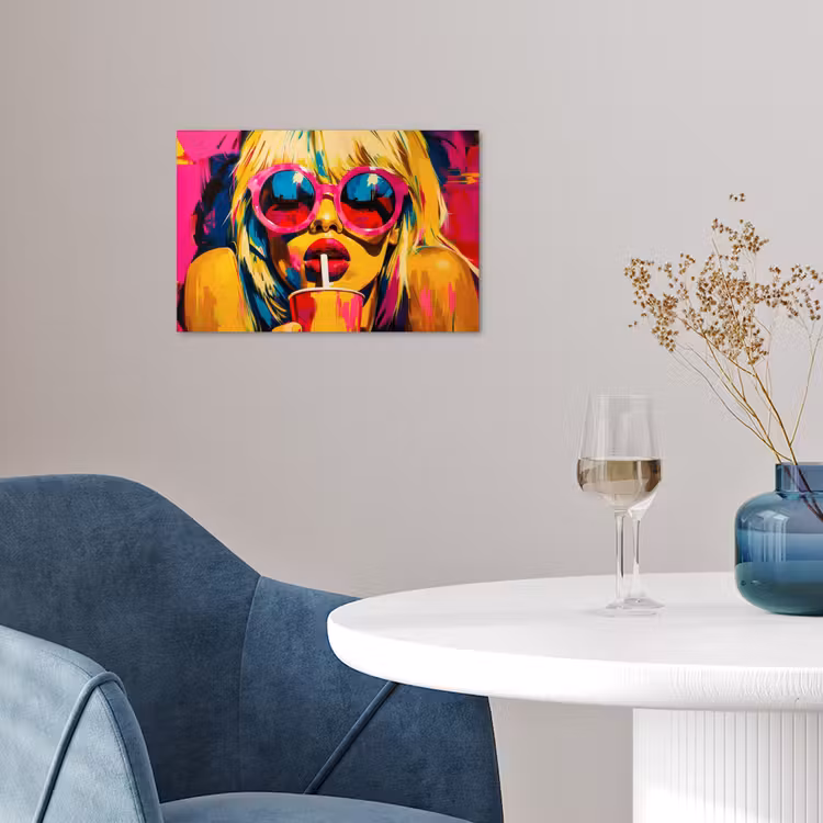 Zonnebril - Roze - Vrouw - Rietje poster papier klein -sfeer3