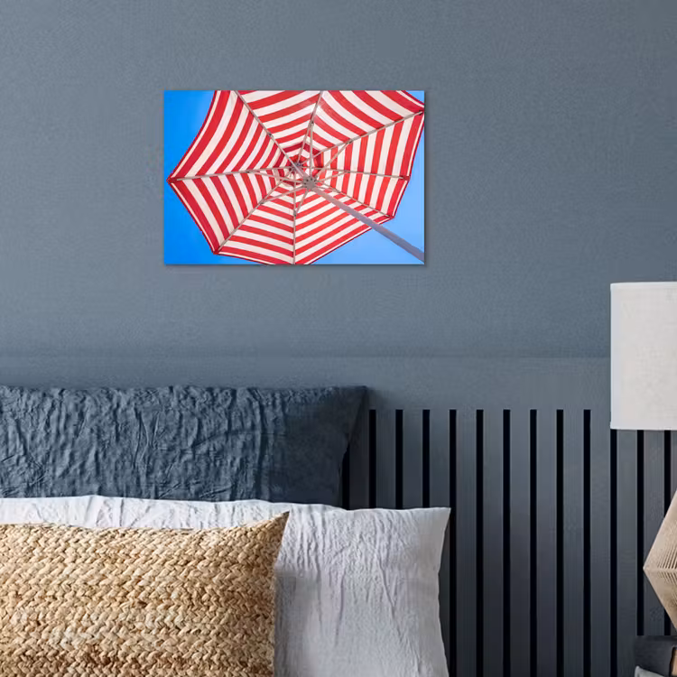Parasol - Strepen - Zomer - Rood - Blauw poster papier klein -sfeer2