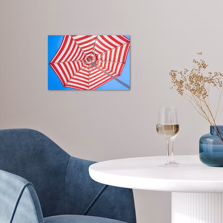 Parasol - Strepen - Zomer - Rood - Blauw poster papier klein -sfeer3