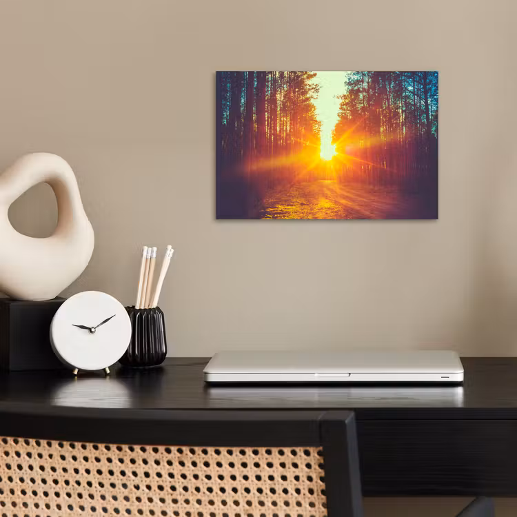 Zonsondergang - Bomen - Bos - Natuur poster papier klein -sfeer1