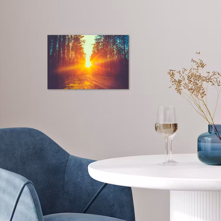 Zonsondergang - Bomen - Bos - Natuur poster papier klein -sfeer3