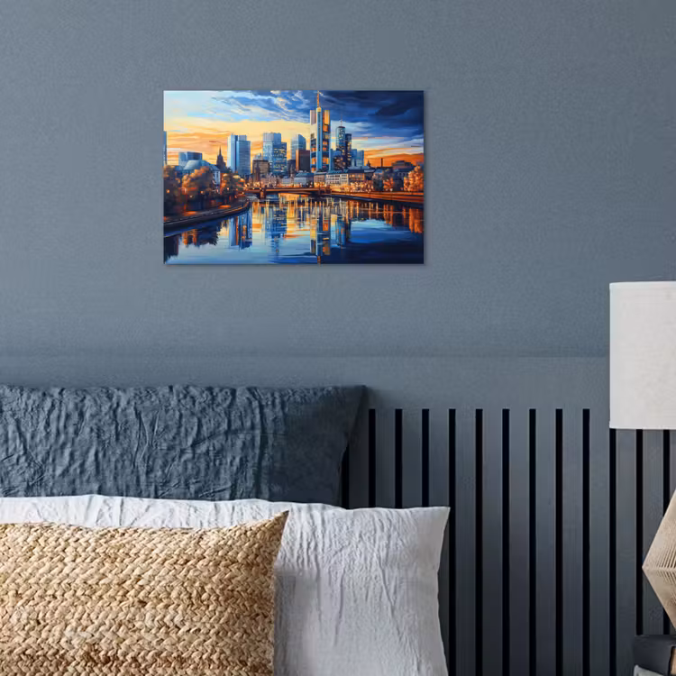 Zonsondergang Frankfurt - Stad - Skyline - Water poster papier klein -sfeer2