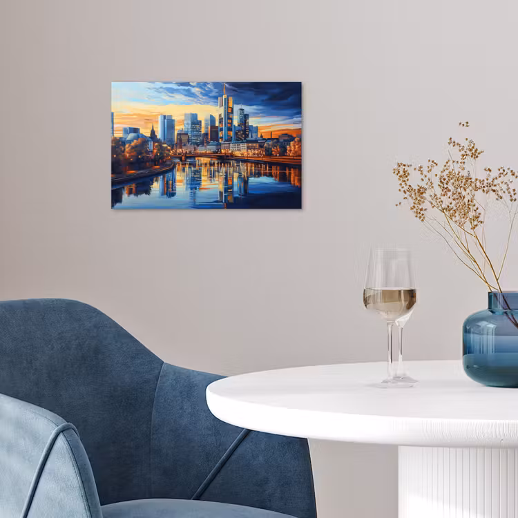 Zonsondergang Frankfurt - Stad - Skyline - Water poster papier klein -sfeer3