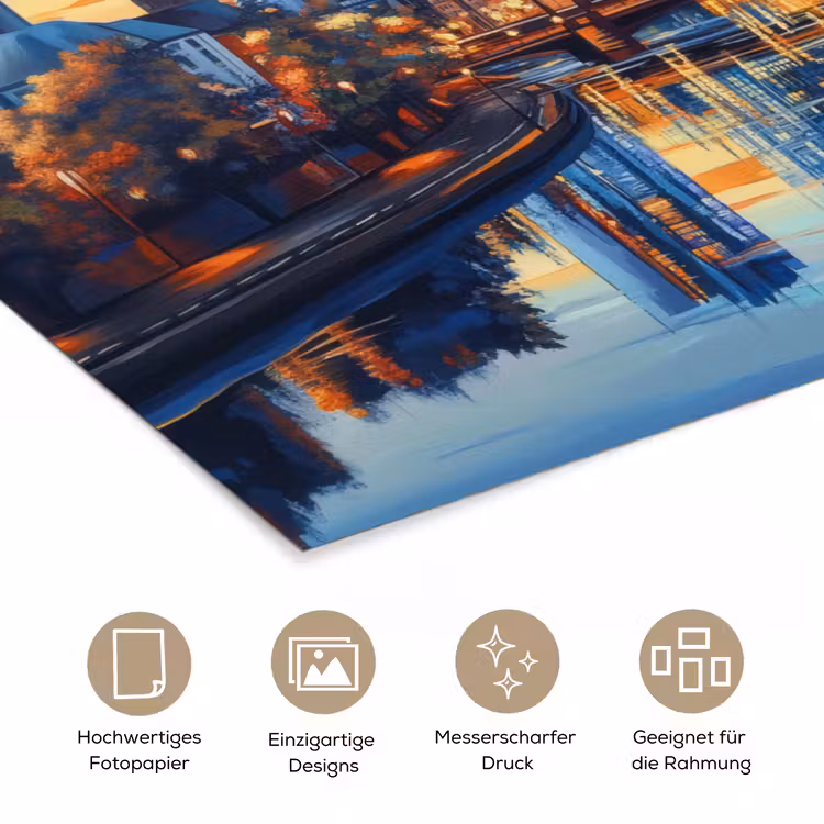 Zonsondergang Frankfurt - Stad - Skyline - Water poster papier klein -tcloseup_DE