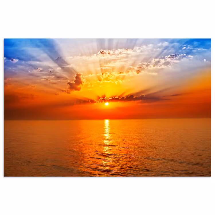 Zonsondergang - Zee - Lucht - Oranje - Horizon - Water poster papier klein -3d