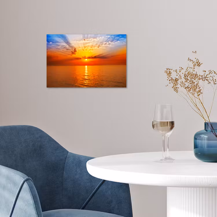 Zonsondergang - Zee - Lucht - Oranje - Horizon - Water poster papier klein -sfeer3