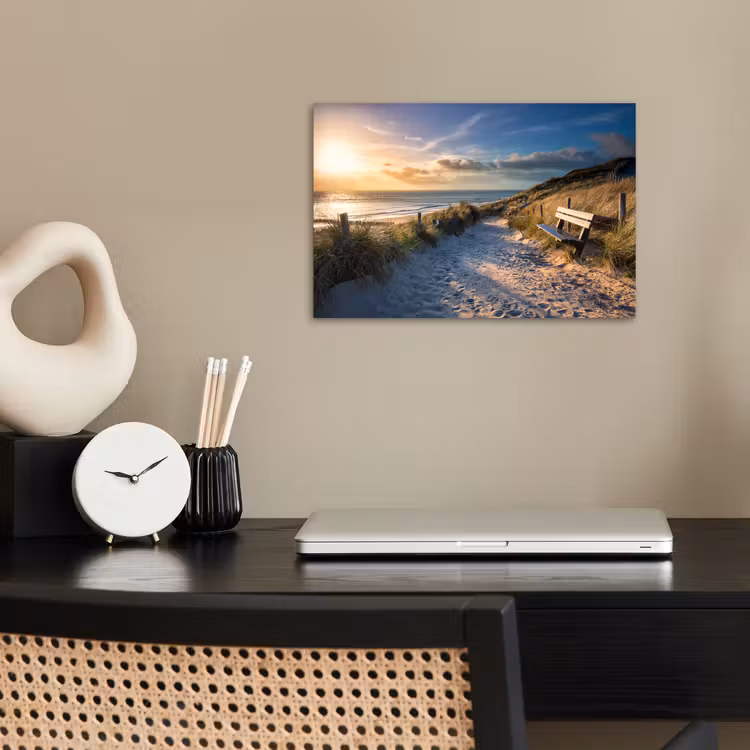 Zonsondergang - Strand - Duin - Gras - Bank poster papier klein -sfeer1