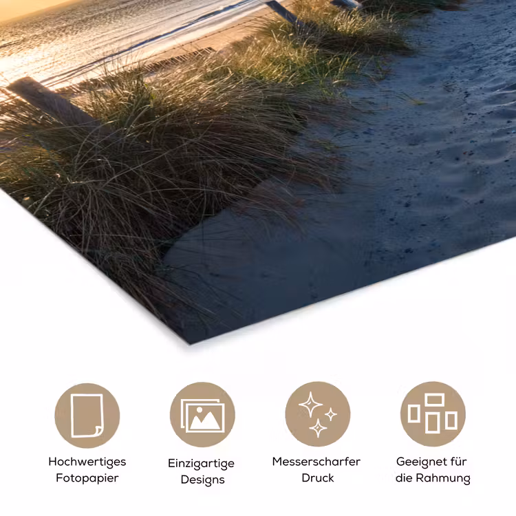 Zonsondergang - Strand - Duin - Gras - Bank poster papier klein -tcloseup_DE