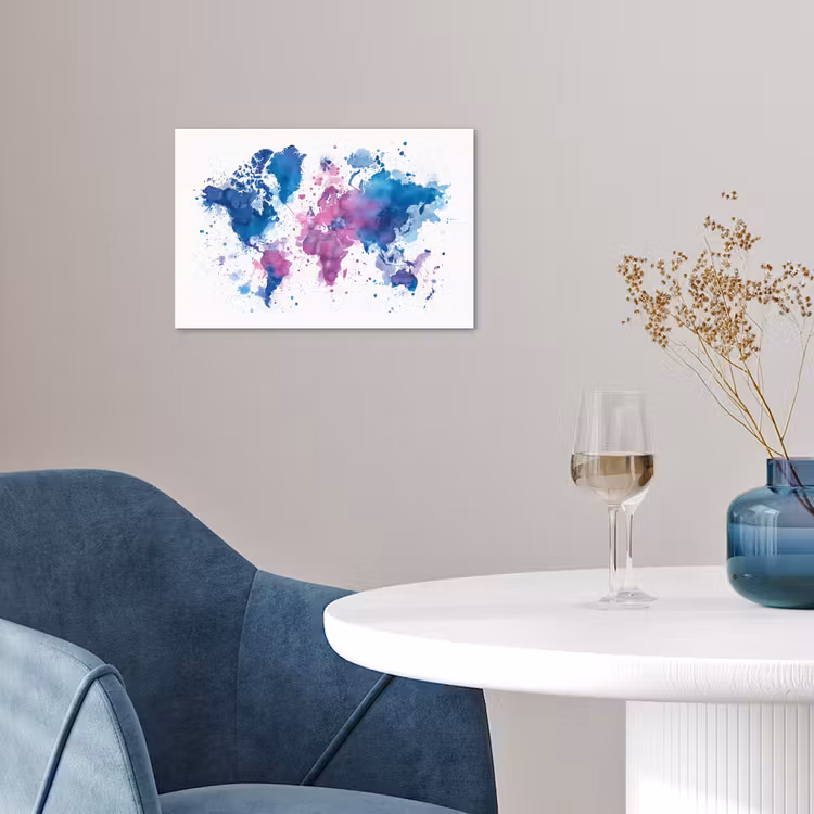 Spatten - Wereldkaart - Blauwtinten poster papier klein -sfeer3