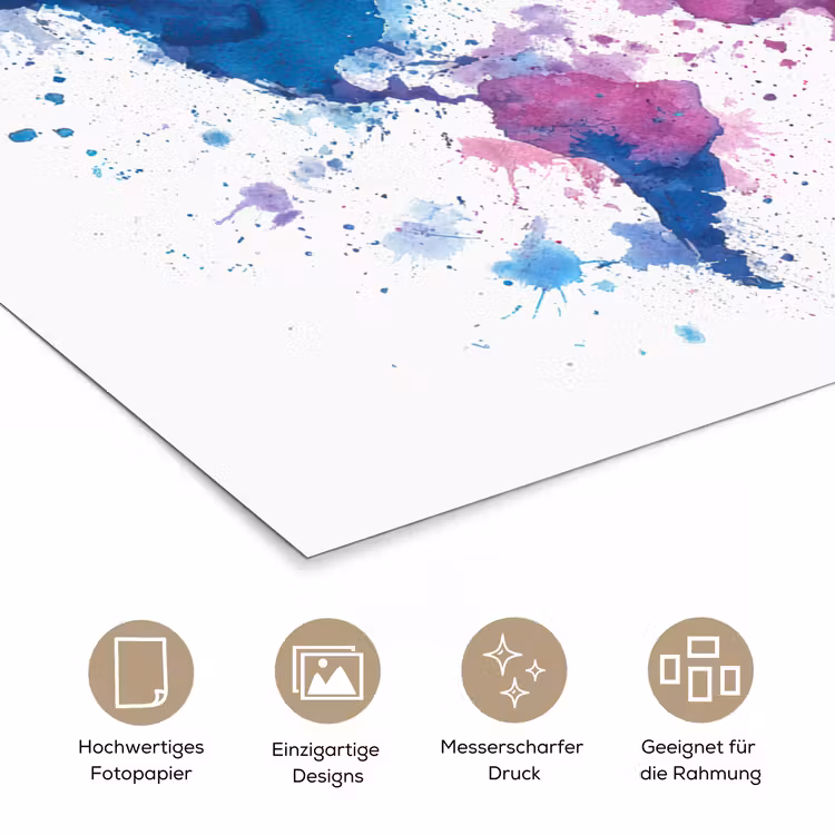 Spatten - Wereldkaart - Blauwtinten poster papier klein -tcloseup_DE