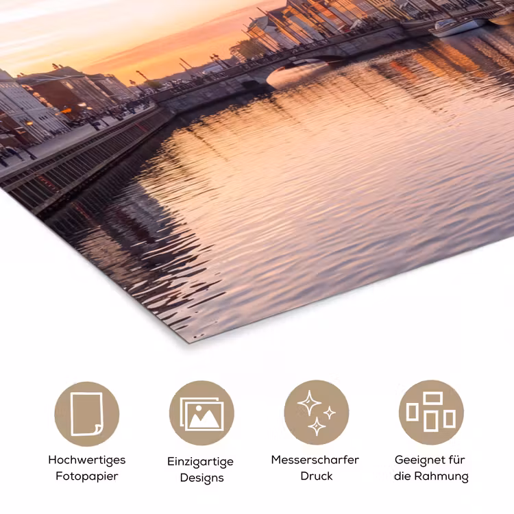 Stad - Gracht - Zonsondergang - Klassiek - Kleurrijk poster papier klein -tcloseup_DE