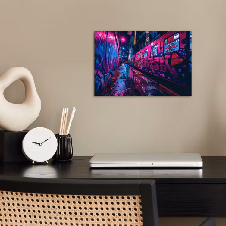 Stad - Neon - Nacht - Roze - Graffiti poster papier klein -sfeer1