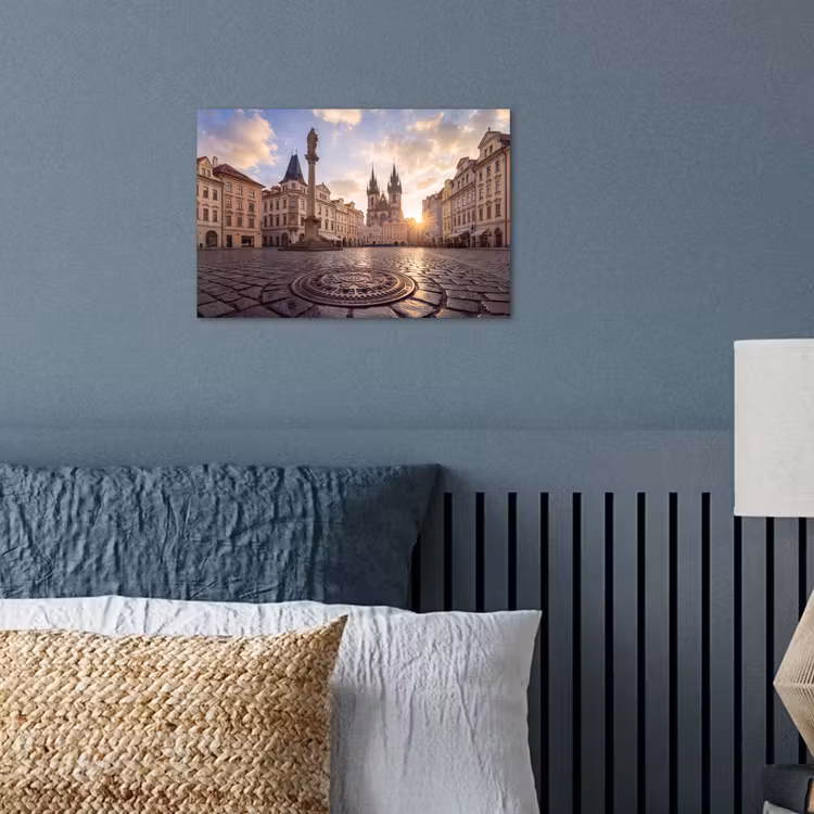 Stad - Praag - Ochtend - Architectuur - Goud poster papier klein -sfeer2