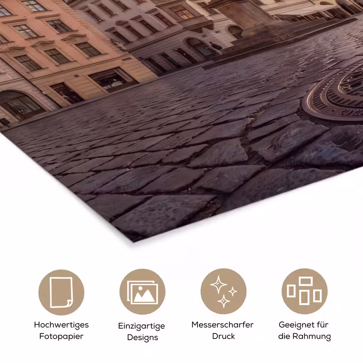 Stad - Praag - Ochtend - Architectuur - Goud poster papier klein -tcloseup_DE