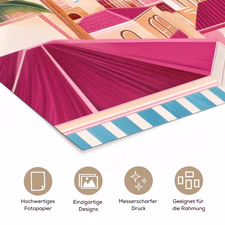Stad - Roze - Palmbomen poster papier klein -tcloseup_DE