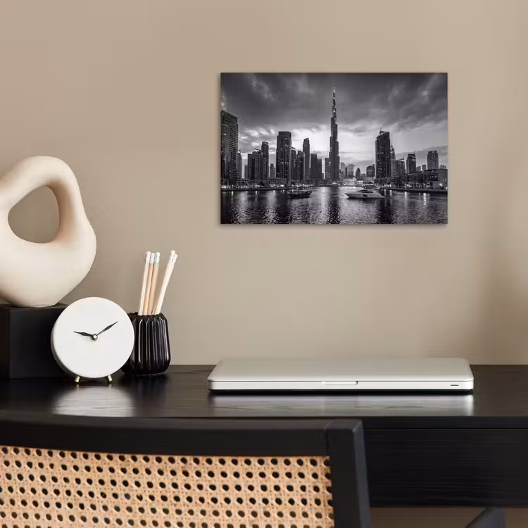 Stad - Skyline - Architectuur - Avond - Zwart-wit poster papier klein -sfeer1