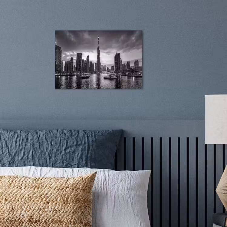 Stad - Skyline - Architectuur - Avond - Zwart-wit poster papier klein -sfeer2