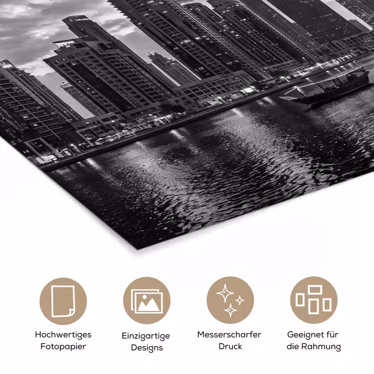 Stad - Skyline - Architectuur - Avond - Zwart-wit poster papier klein -tcloseup_DE