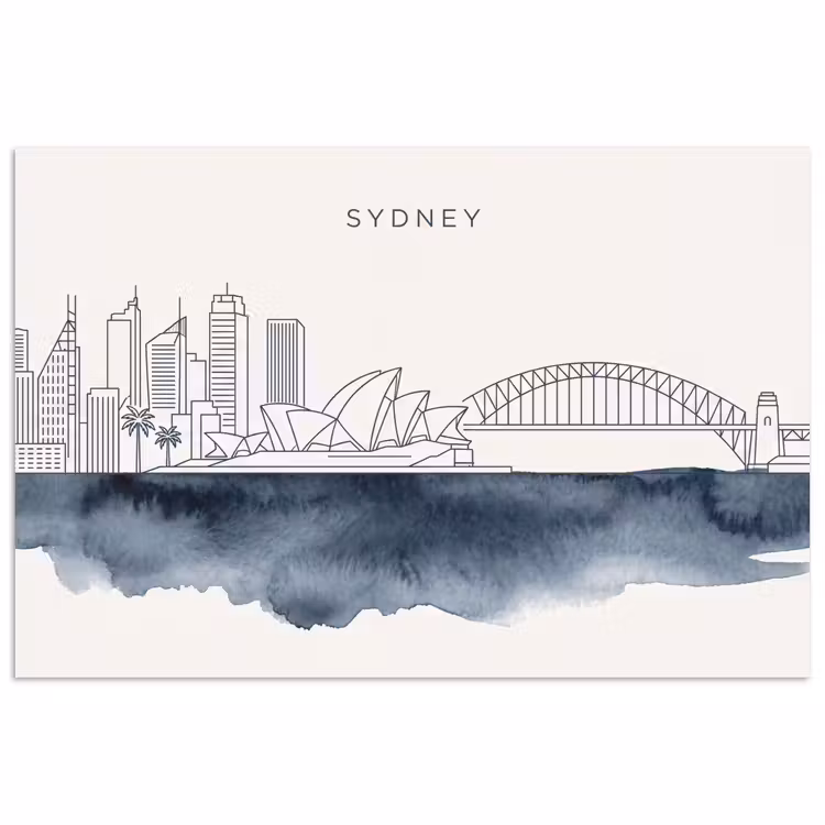 Stad - Skyline - Architectuur - Minimalistisch - Blauw poster papier klein -3d