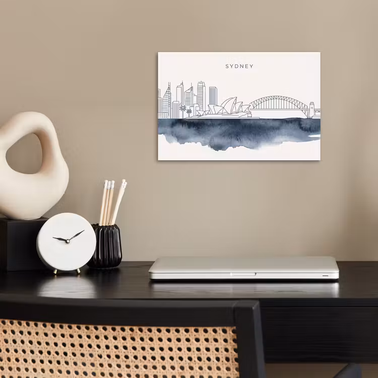 Stad - Skyline - Architectuur - Minimalistisch - Blauw poster papier klein -sfeer1