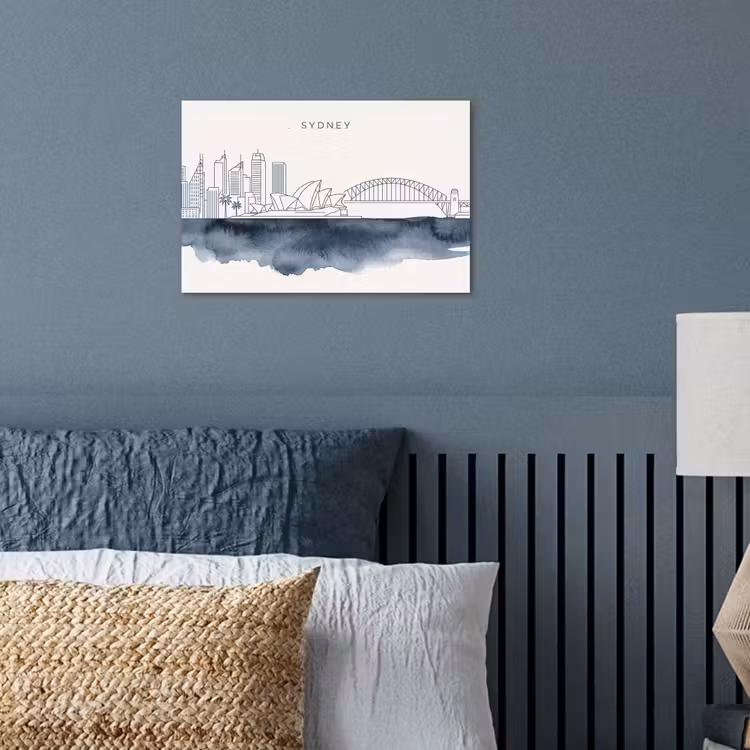 Stad - Skyline - Architectuur - Minimalistisch - Blauw poster papier klein -sfeer2