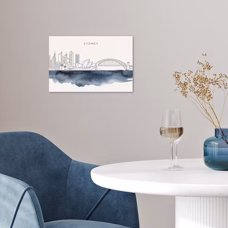 Stad - Skyline - Architectuur - Minimalistisch - Blauw poster papier klein -sfeer3