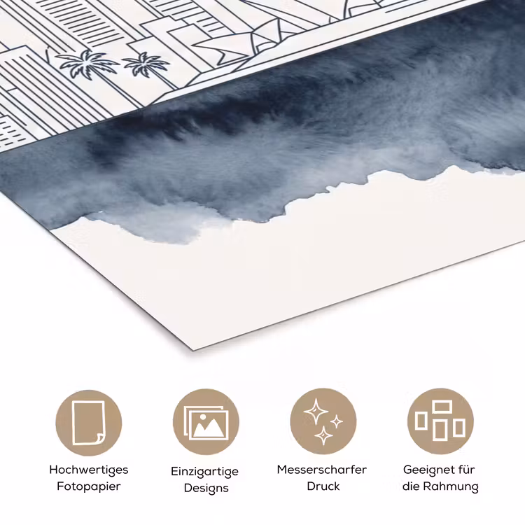 Stad - Skyline - Architectuur - Minimalistisch - Blauw poster papier klein -tcloseup_DE