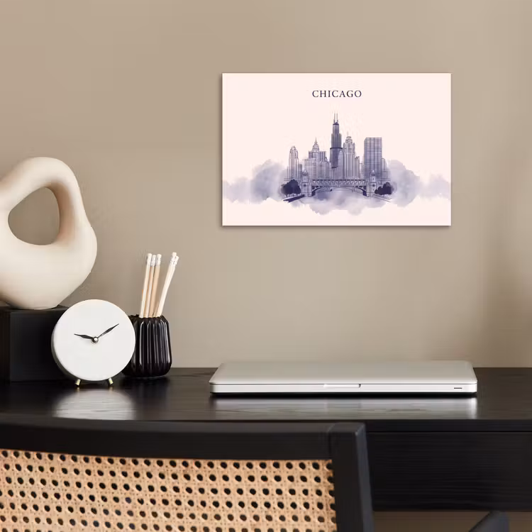 Stad - Skyline - Architectuur - Lijntekening - Blauw poster papier klein -sfeer1