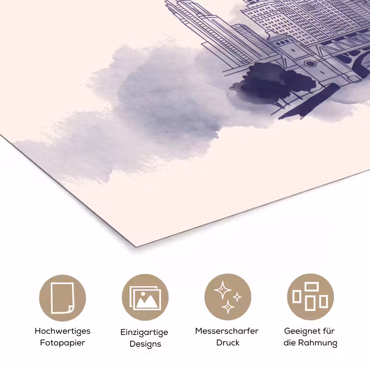 Stad - Skyline - Architectuur - Lijntekening - Blauw poster papier klein -tcloseup_DE